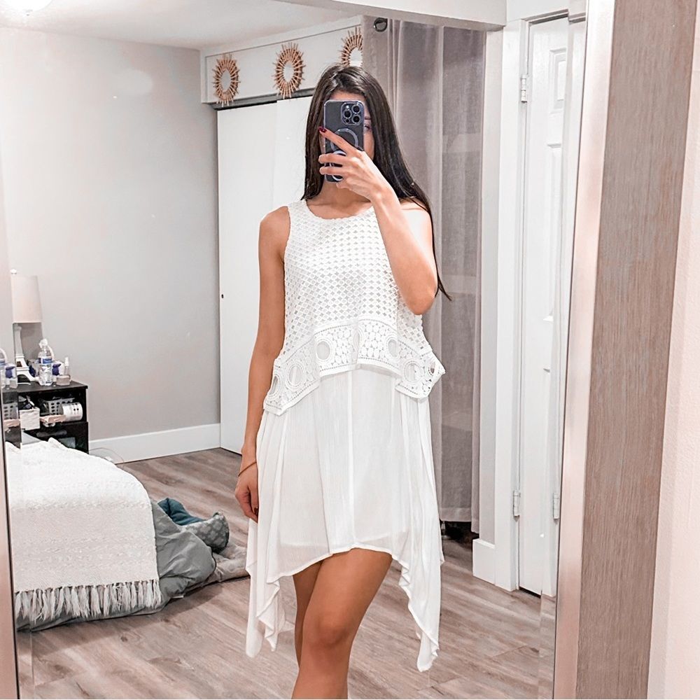 Francesca’s Ayla White High Low Boho Crochet Dress Size Small